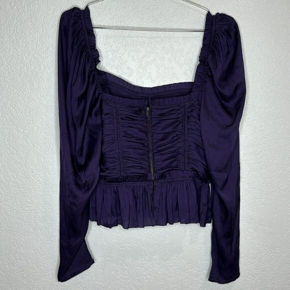 NWT ULLA JOHNSON Mia ruched ruffled satin top Purple Size 10 - Picture 6 of 16